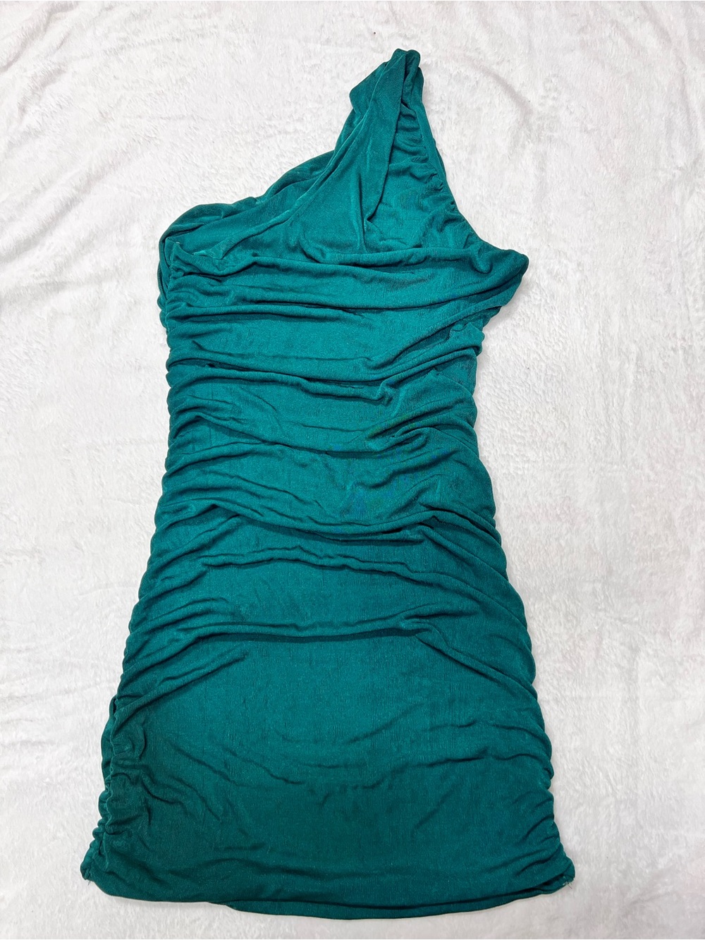 One-Shoulder Ruched Teal Bodycon Dress